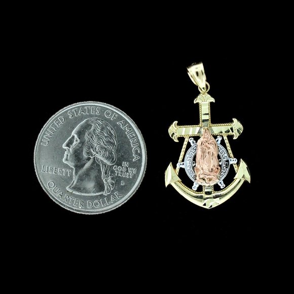 10K Real Gold Rope Chain and Virgin Mary Anchor Cross Pendant Set - Picture 4 of 9